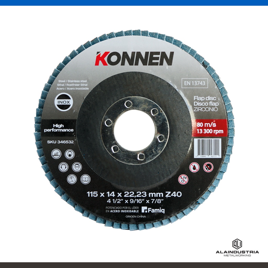 DISCO FLAP Ø115 x 22 ZIRCONIO #40 KONNEN A.INOXIDABLE