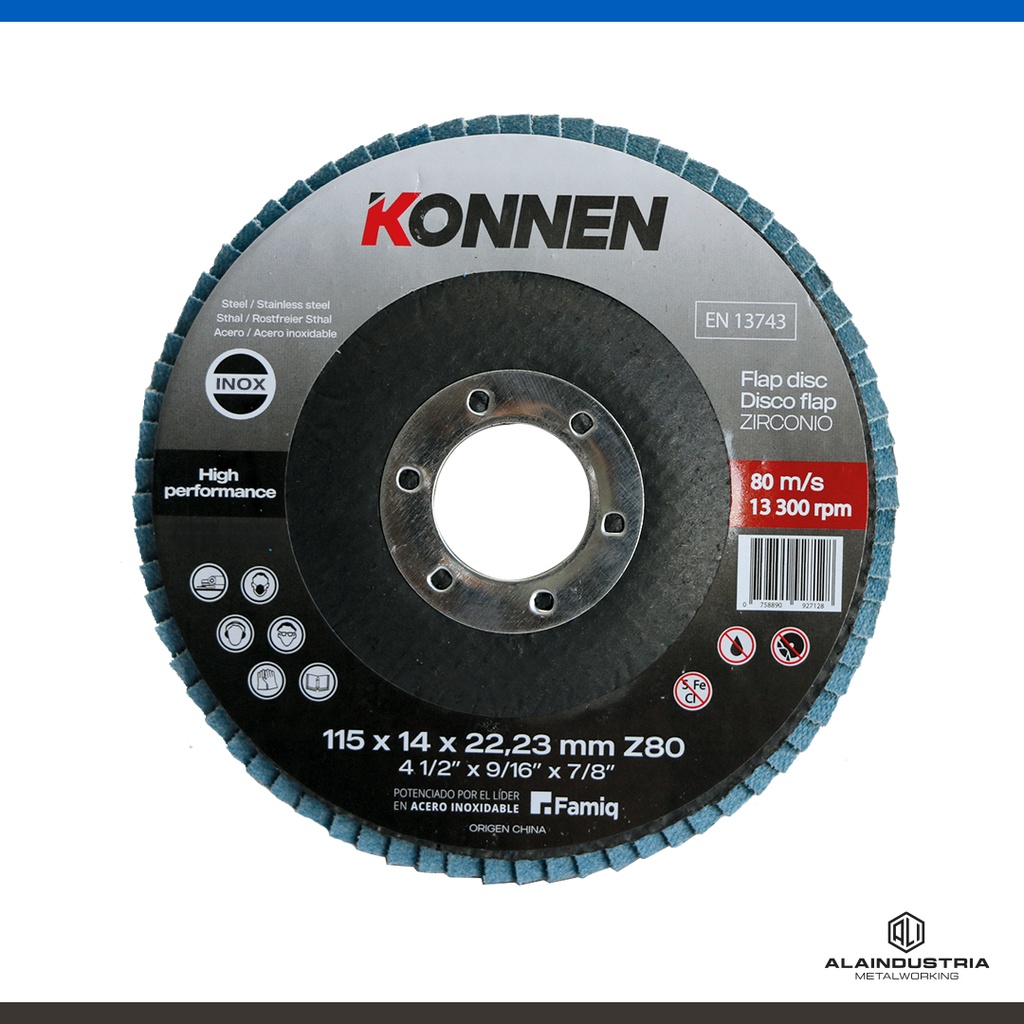 DISCO FLAP Ø115 x 22 ZIRCONIO #80 KONNEN A.INOXIDABLE