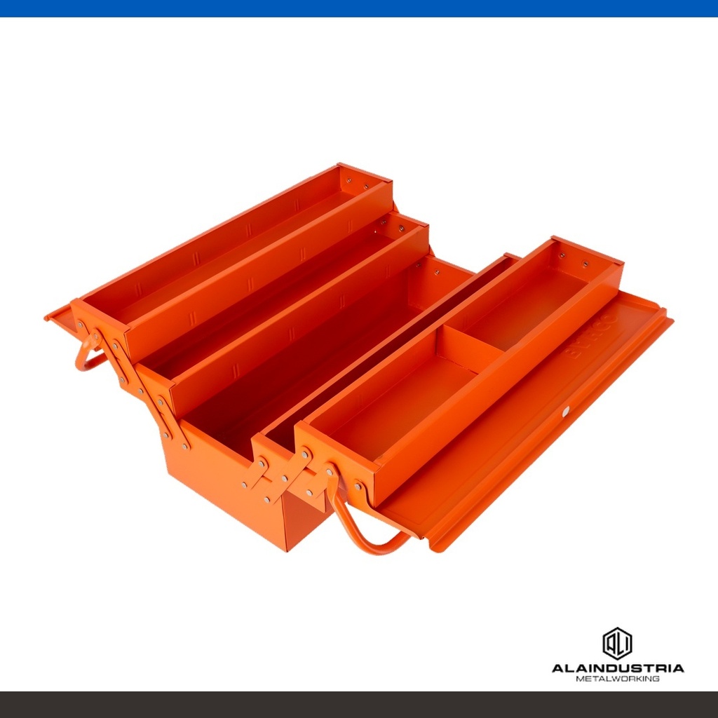 CAJA DE HERRAMIENTAS METÁLICAS CON 5 COMPARTIMENTOS 530x205x200mm NARANJA BAHCO