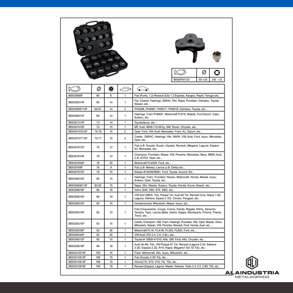 CONJUNTO DE COPAS PARA FILTRO DE ACEITE - 30 PIEZAS BAHCO