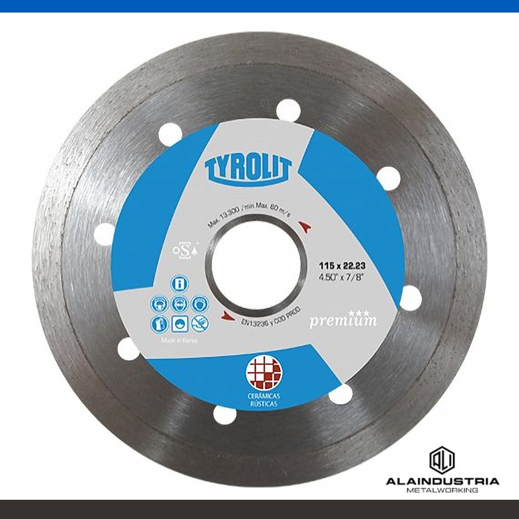 DISCO DIAMANTADO PREMIUM CONTINUO CER. RÚSTICA Ø178X22,2mm TYROLIT PREMIUM