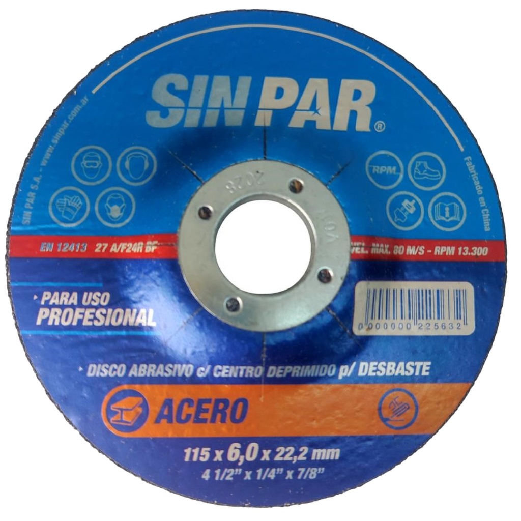 DISCO DESBASTE CTRO DEPRIMIDO Ø115 x 6.0 x 22.2 SIN PAR x 25 un