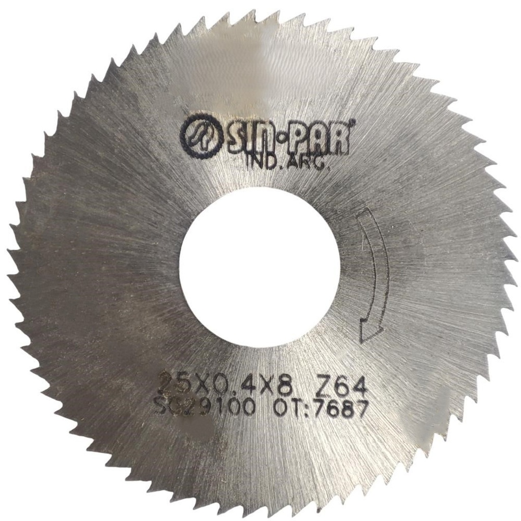 SIERRA CIRCULAR HSS DIN 1837 Ø 25.0mm x 0.40mm X BUJE 8.0mm Z64 SIN PAR