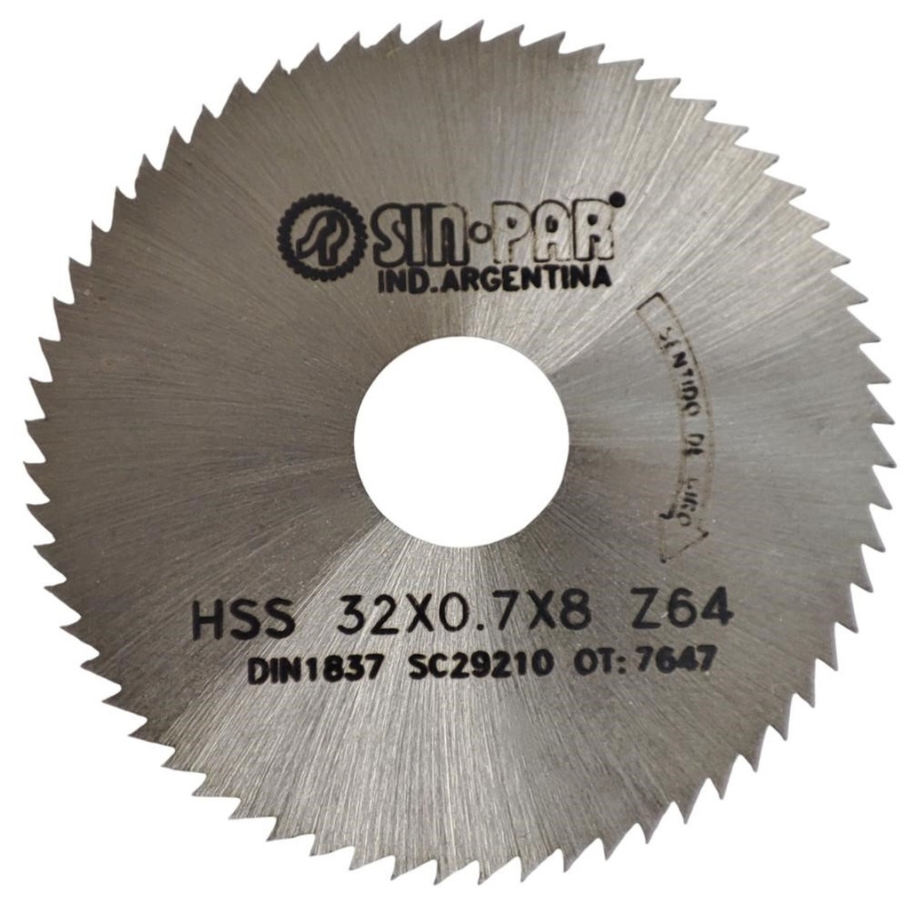 SIERRA CIRCULAR HSS DIN 1837 Ø 32.00mm x 0.70mm X BUJE 8.00mm Z64 SIN PAR