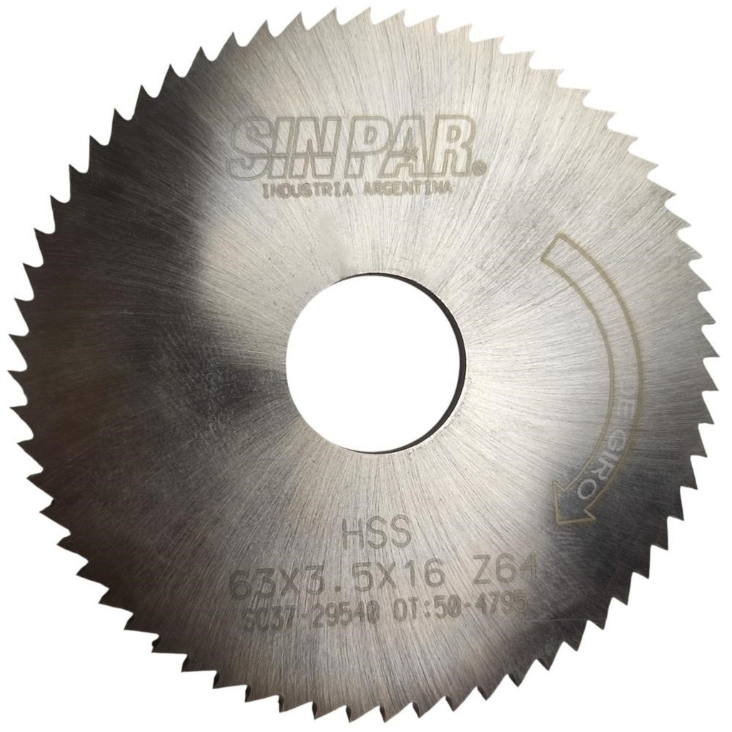SIERRA CIRCULAR HSS DIN 1837 Ø 63.0mm x 3.50mm X BUJE 16.0mm Z64 SIN PAR