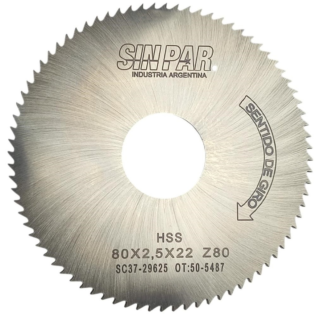 SIERRA CIRCULAR HSS DIN 1837 Ø 80.0mm x 2.50mm X BUJE 22.0mm Z80 SIN PAR