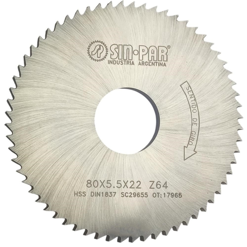 SIERRA CIRCULAR HSS DIN 1837 Ø 80.0mm x 5.50mm X BUJE 22.0mm Z64 SIN PAR