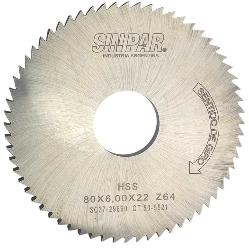 SIERRA CIRCULAR HSS DIN 1837 Ø 80.0mm x 6.00mm X BUJE 22.0mm Z64 SIN PAR