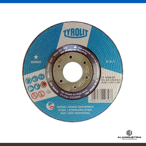 [202601] DISCO DESBASTE CTRO DEPRIMIDO Ø115 x 6.0 x 22 TYROLIT BASIC