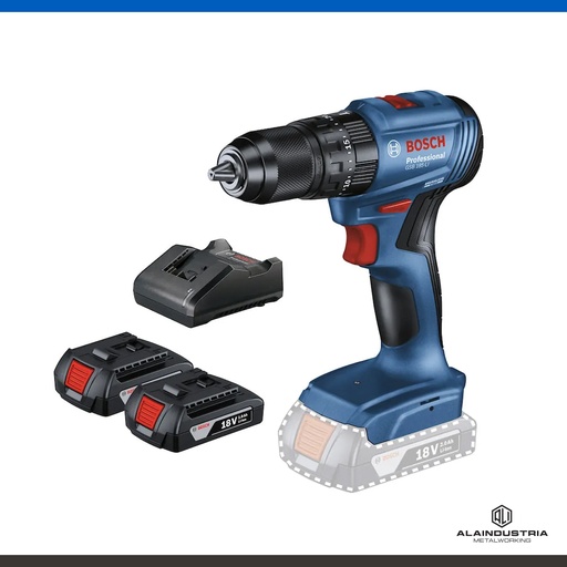 [202704] TALADRO ATORNILLADOR A BATERIA 18V BOSCH GSB 185-LI + CARGADOR RAPIDO  GAL 18V-20+ 2 BATERIAS 18V GBA 2.0 Ah + MALETIN PLÁSTICO