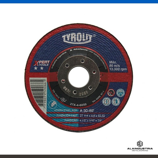 [202763] DISCO DESBASTE CTRO DEPRIMIDO Ø115 x 6.4 x 22 TYROLIT XPERT TOOLS