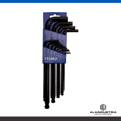 [204416] JUEGO DE LLAVES HEXAGONALES LARGAS (ALLEN) ACODADAS CON PUNTA REDONDA PAVONADAS 1/16"-3/8" 9Pzs.IRIMO