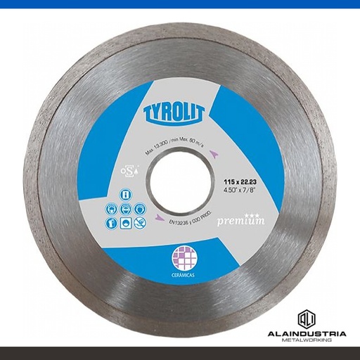[205817] DISCO DIAMANTADO PREMIUM CONTINUO CERÁMICA Ø115X22,2mm TYROLIT PREMIUM