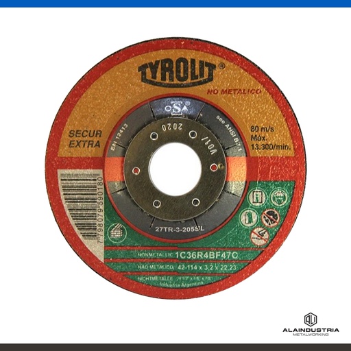 [200375] DISCO CORTE CTRO DEPRIMIDO Ø115 x 3.2 x 22 TYROLIT Secur Extra
