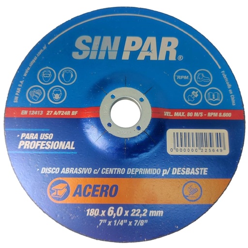 [208372] DISCO DESBASTE CTRO DEPRIMIDO Ø180 x 6.0 x 22.2 SIN PAR x 25 un