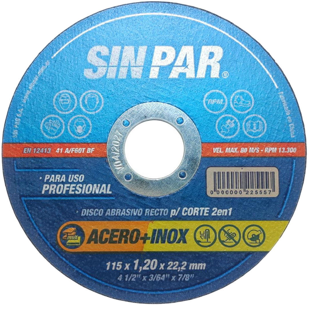 DISCO CORTE ACERO E INOX Ø115 x 1.2 x 22.2 SIN PAR x 100 un