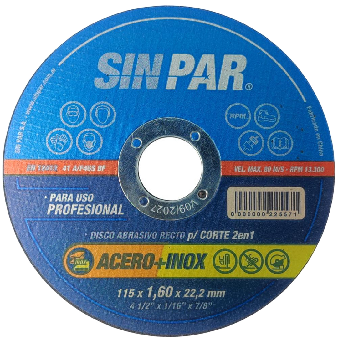 DISCO CORTE ACERO E INOX Ø115 x 1.6 x 22.2 SIN PAR x 100 un