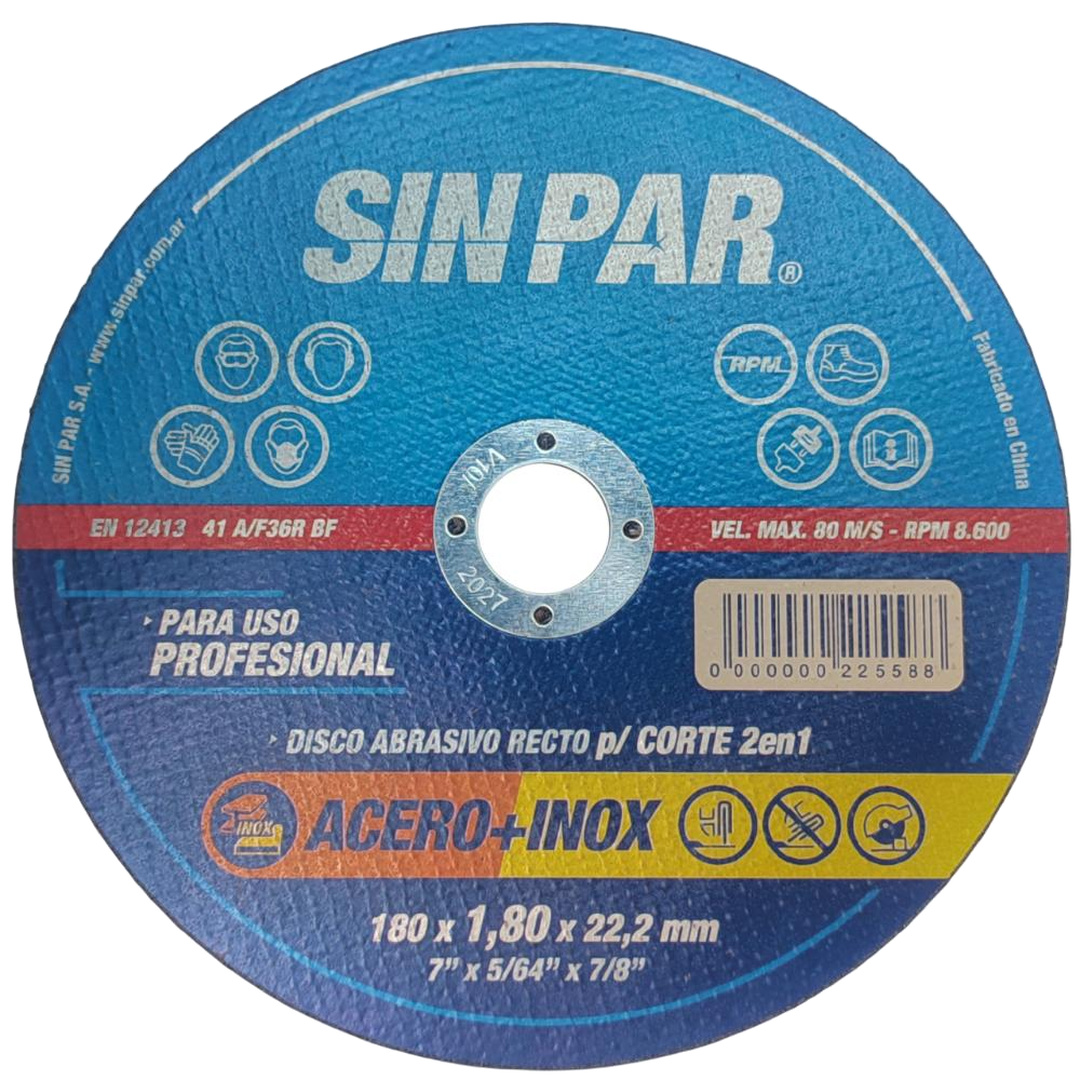DISCO CORTE ACERO E INOX Ø180 x 1.8 x 22.2 SIN PAR x 50 un
