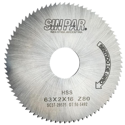 [208521] SIERRA CIRCULAR HSS DIN 1837 Ø 63.0mm x 2.00mm X BUJE 16.0mm Z80 SIN PAR