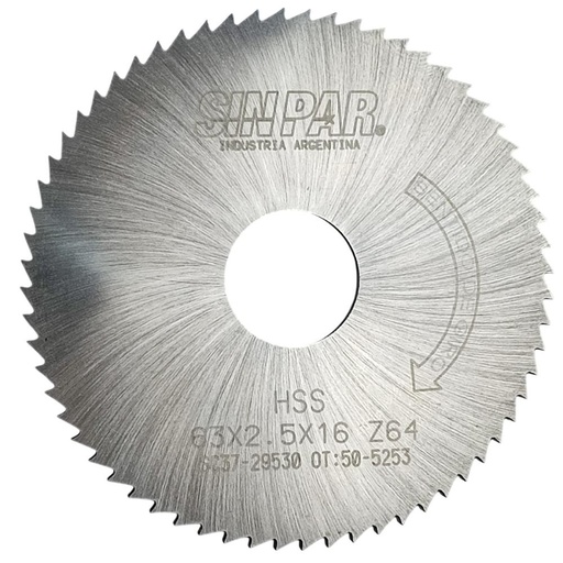 [208522] SIERRA CIRCULAR HSS DIN 1837 Ø 63.0mm x 2.50mm X BUJE 16.0mm Z64 SIN PAR