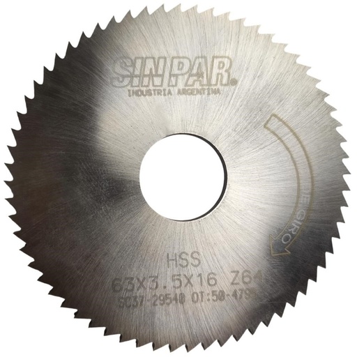 [208524] SIERRA CIRCULAR HSS DIN 1837 Ø 63.0mm x 3.50mm X BUJE 16.0mm Z64 SIN PAR