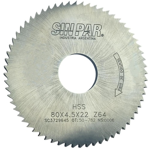 [208546] SIERRA CIRCULAR HSS DIN 1837 Ø 80.0mm x 4.50mm X BUJE 22.0mm Z64 SIN PAR