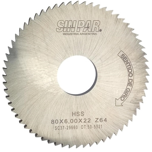 [208549] SIERRA CIRCULAR HSS DIN 1837 Ø 80.0mm x 6.00mm X BUJE 22.0mm Z64 SIN PAR
