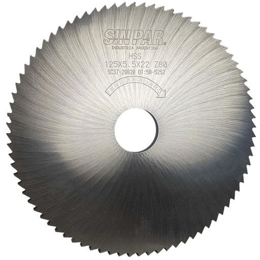 [208584] SIERRA CIRCULAR HSS DIN 1837 Ø125 x 5.5 x 22mm Z80 SIN PAR